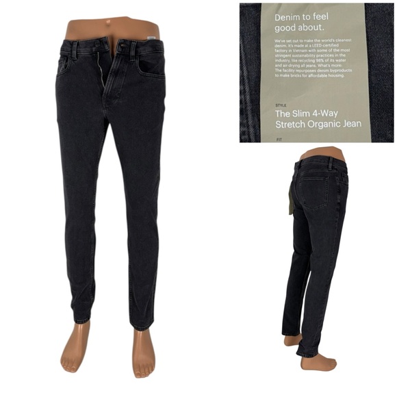 Everlane Uniform Slim 4-Way Stretch Organic Jeans Washed Black Denim 30 x 30 NWT